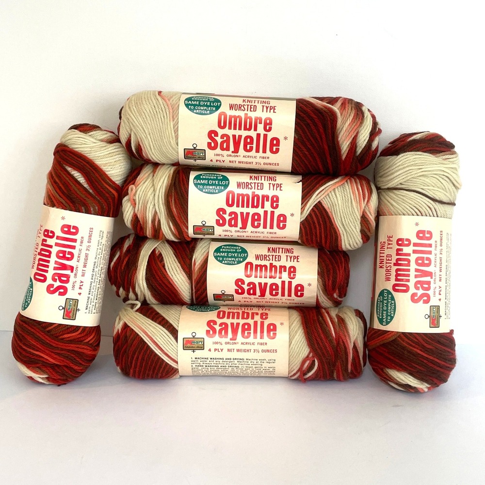 Vintage 70s Ombre Sayelle Yarn Earth Tones 1581 Spice 4 Ply 100% Orlon Lot 6